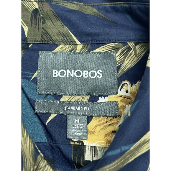 Bonobos Shirt Men's Medium Tiger Print Bamboo All over Print Blue Hawaiian - Picture 3 of 9